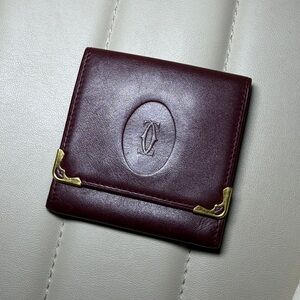 Cartier Must de Cartier coin purse burgundy calfskin leather Gold Detail Vintage